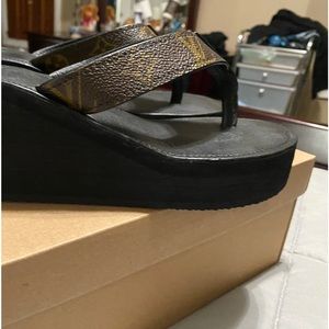 Louis Vuitton authentic canvas wedge sandals
